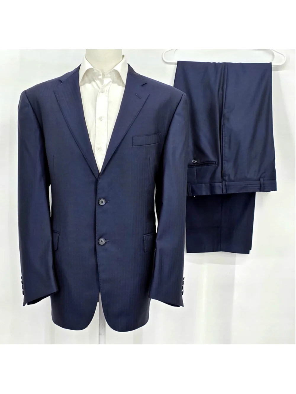 Loro Piana Super 130s Wool Suit Men 44R Navy 2 Piece Custom Tailored USA - Picture 2 of 16